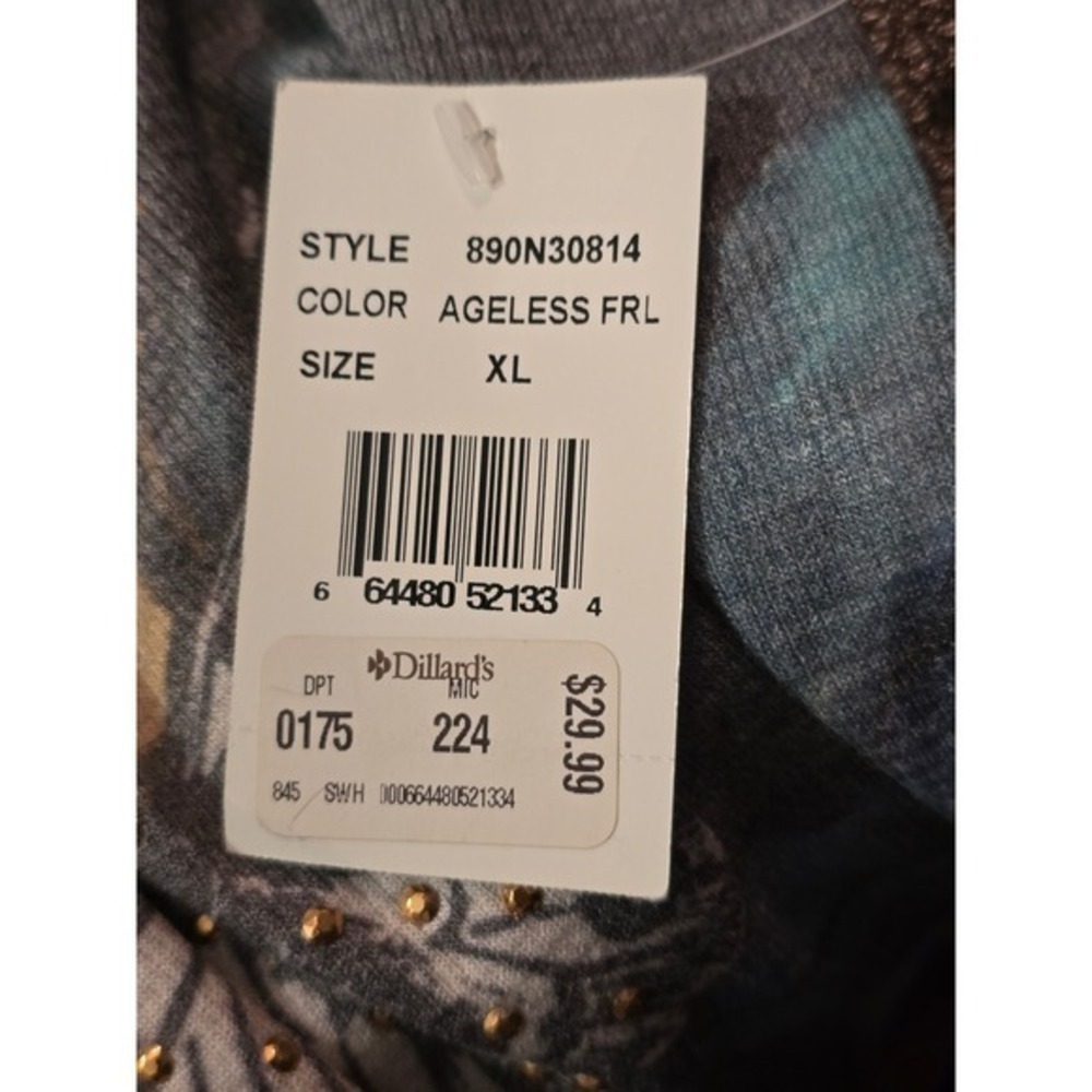 One World Live and Let Live Floral Butterfly Embellished Long Sleeve Top XL - Picture 6 of 9